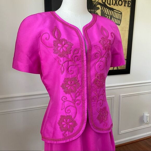 Vintage Constance Saunders Silk Jacket Wrap Skirt Raspberry 10 - Picture 3 of 12